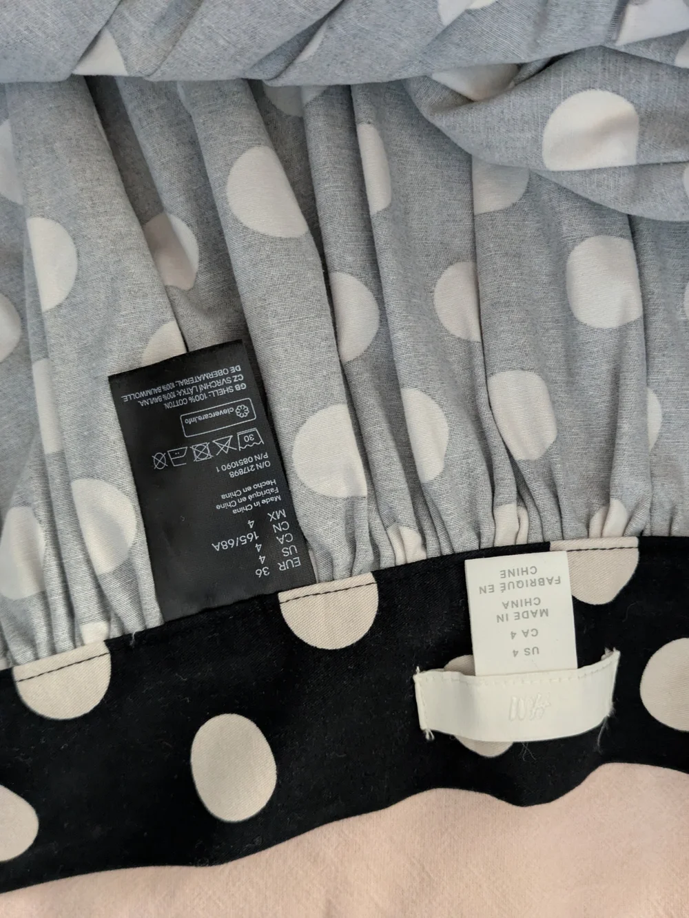 H&M Black Midi Skirt with White Polka Dots 100% Cotton Size 4 - Picture 3 of 3